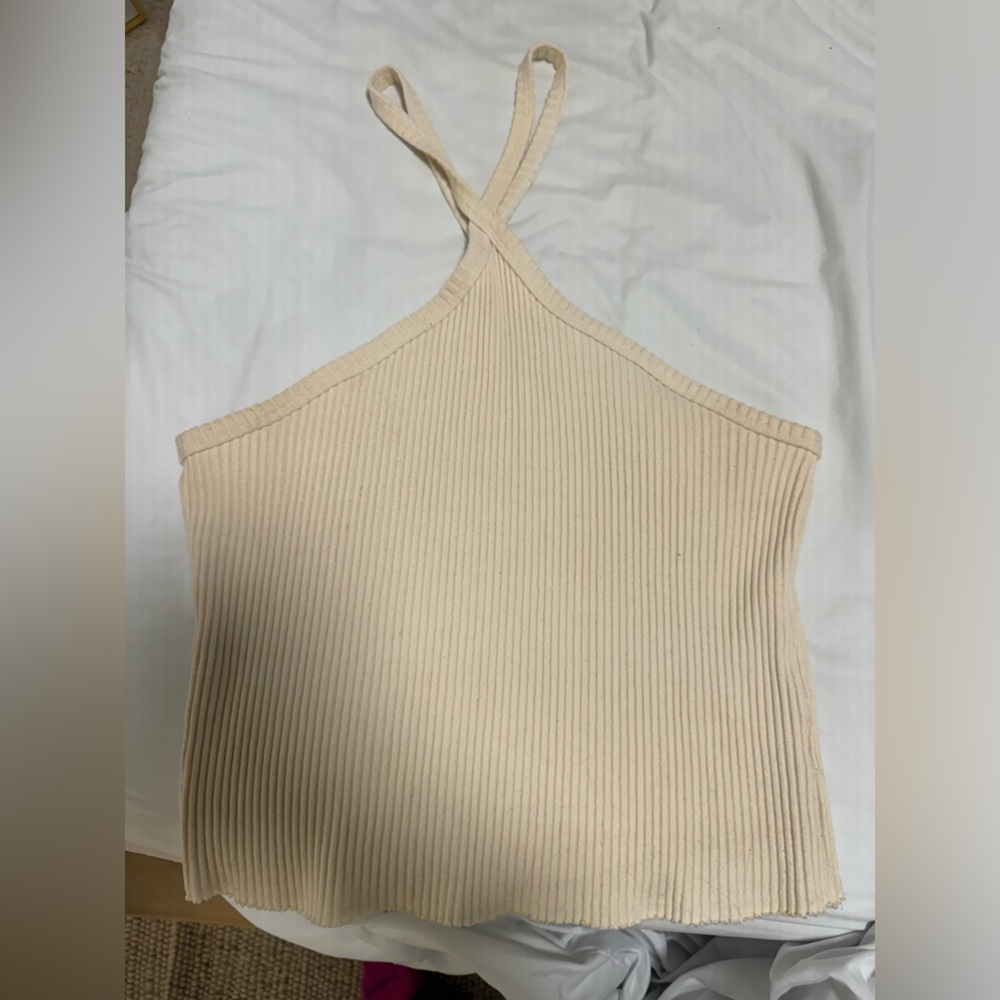 T.La Cream Ribbed Knit Halter Top